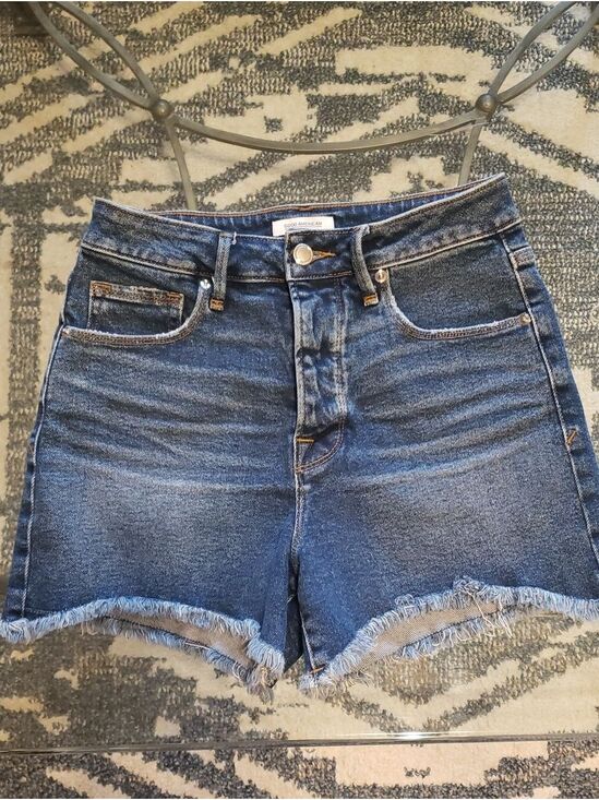 Good American Pants - Good American Blue Frayed Hem Denim Shorts